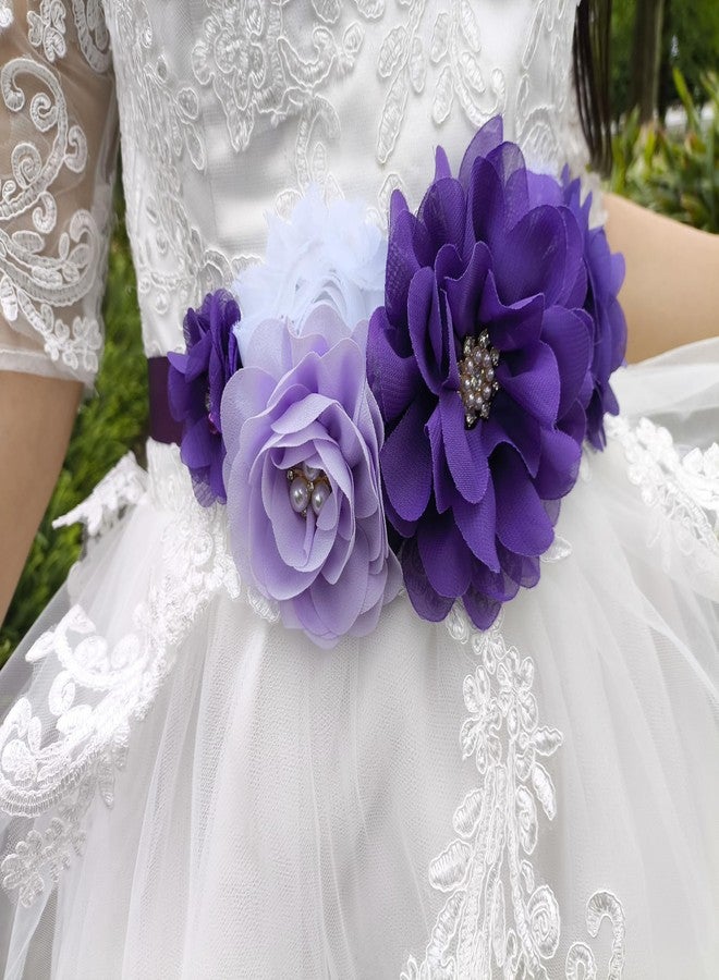 Oyabridal Maternity Flower Sash Belt Baby Shower for Mommy Pregnant Sash with Flowers W047 (Purple) - Image 5